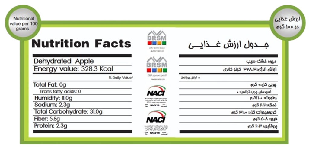 Nutrition Facts - Dried Apple